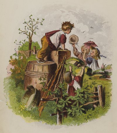 Grupo de crianças brincando ao ar livre (cor litho) de Oskar Pletsch