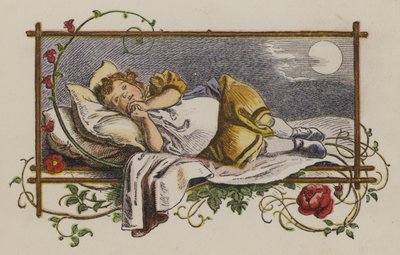 Menina dormindo na sua cama à noite (cor litho) de Oskar Pletsch
