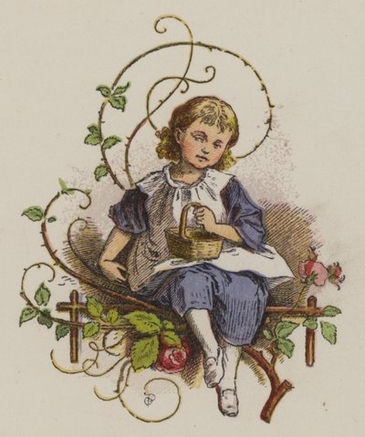Menina sentada e segurando um cesto (cor litho) de Oskar Pletsch