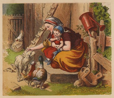 Animais de estimação da mãe (litografia a cores) de Oskar Pletsch