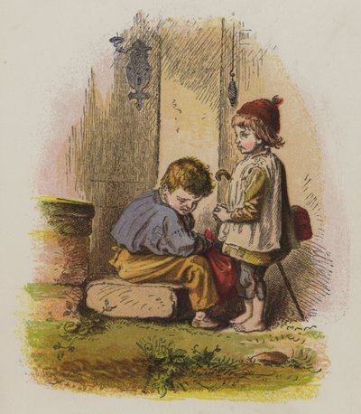 Dois rapazes na porta de uma casa (cor litho) de Oskar Pletsch