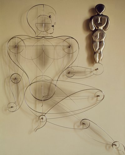 Homo, figura de arame com a figura de trás na mão de Oskar Schlemmer