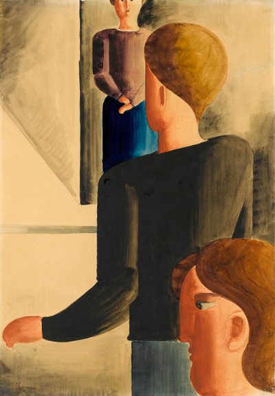 Três Figuras no Quarto Simples Gesto, 1928. de Oskar Schlemmer