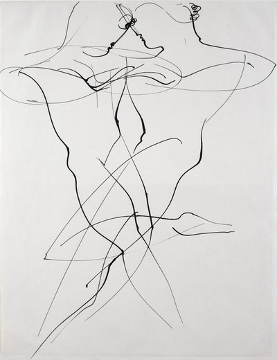 Duas figuras em movimento oposto, dançar de Oskar Schlemmer