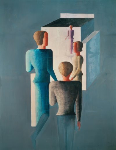 Quatro figuras e cubo de Oskar Schlemmer