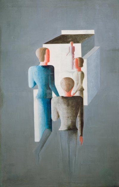 Quatro figuras e cubo de Oskar Schlemmer