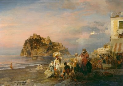 Praia de noite em Ischia. 1879 de Oswald Achenbach