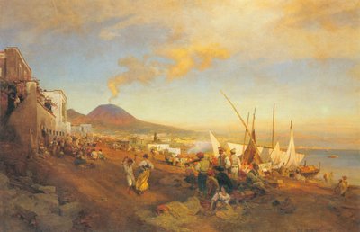 Alemão: Na praia em Nápoles de Oswald Achenbach