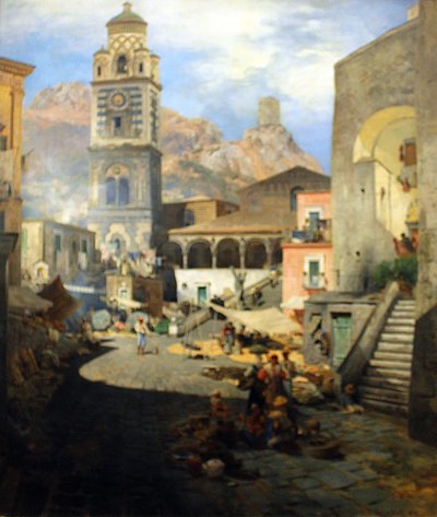 Alemão: Mercado de Amalfi de Oswald Achenbach