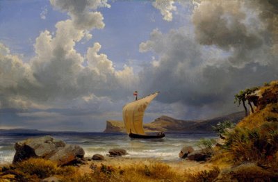 O.Achenbach, veleiro em uma baía italiana de Oswald Achenbach