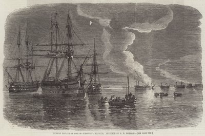 Fragata russa em chamas no porto de Sebastopol de Oswald Walters Brierly