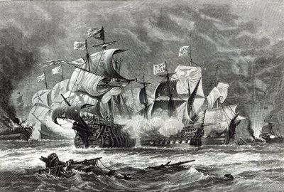 The Vanguard, sob Sir William Winter, envolvendo a Armada Espanhola, de &39;Leisure Hour&39;, 1888 de Oswald Walters Brierly