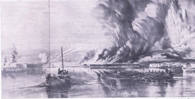 A queda de Sebastopol e a retirada dos russos, 8 de setembro de 1855, ilustração das Batalhas Britânicas na Terra e no Mar, 1915 de Oswald Walters Brierly