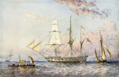 O navio HMS "Rattlesnake" (1822). Aguarela de 1853 de Sir Oswald Walter Brierly (1817-1894). de Oswald Walters Brierly