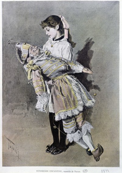 Ternura de criança: menina e seu fantoche de Oswaldo Tofani