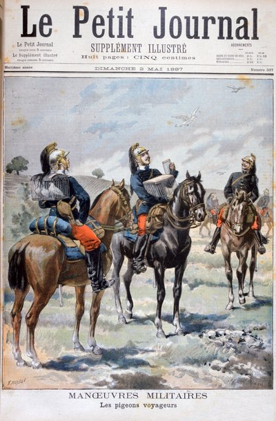 Manobras militares francesas: usando pombos-correio para se comunicar, 1897 de Oswaldo Tofani