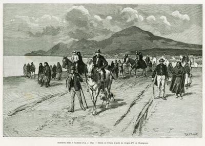 Os ilhéus vão à missa. Gravado por Tofani, para ilustrar a história Trois mois en Irlande, em 1889, por Marie anne de Bovet, no tour du monde 1890, dirigido por Edouard Charton (1807-1890), Hachette, Paris. de Oswaldo Tofani