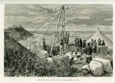 Carregando as caixas de escavações arqueológicas, Pérsia. Gravado por Tofani, para ilustrar a história A Suse de Oswaldo Tofani