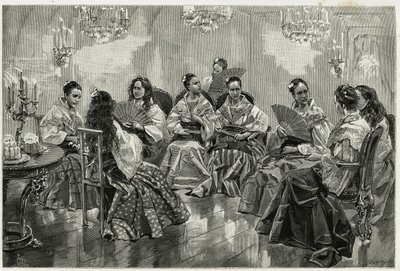 Feira comercial chinesa de Narcisso, Daraga, Filipinas. Gravura de Tofani, para ilustrar a história "Journey to the Philippines". de Oswaldo Tofani