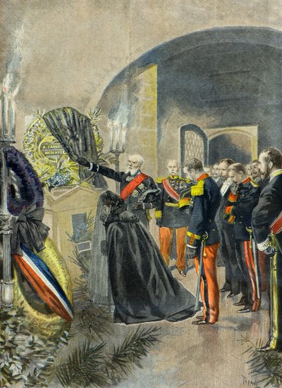 Nicolas 2 coloca uma coroa de flores no túmulo de Sadi Carnot no Panteão, Paris1896 (Gravura) de Oswaldo Tofani