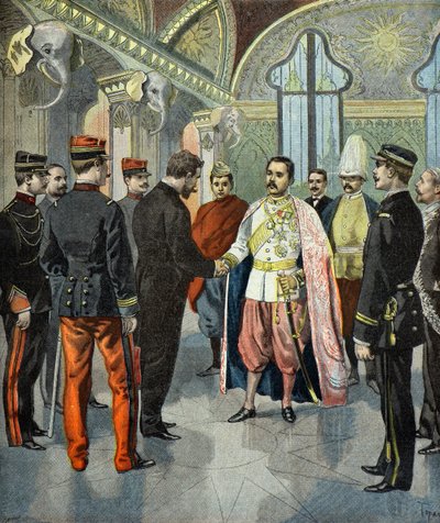 Paul Doumer recebido pelo rei Rama 5 do Sião em 1899 (gravura) de Oswaldo Tofani