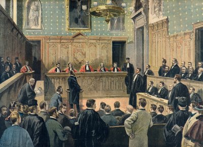 O Tribunal de Justiça durante o julgamento do escândalo do Panamá em 1898 (gravura) de Oswaldo Tofani