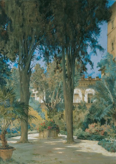 Vista da embaixada em Roma: jardim com dois ciprestes de Othmar Brioschi