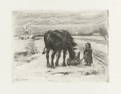 Paisagem de neve com criança e cavalo de Otto Eerelman