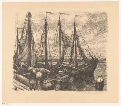 Embarcações de pesca amarradas em um porto de Otto Hanrath (signed by artist)