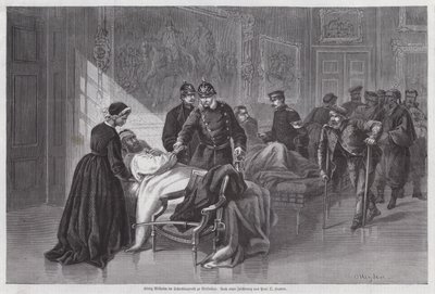 Rei Wilhelm I da Prússia encontra soldados feridos no Palais de Versailles, França, Guerra Franco-Prussiana de Otto Johann Heinrich Heyden