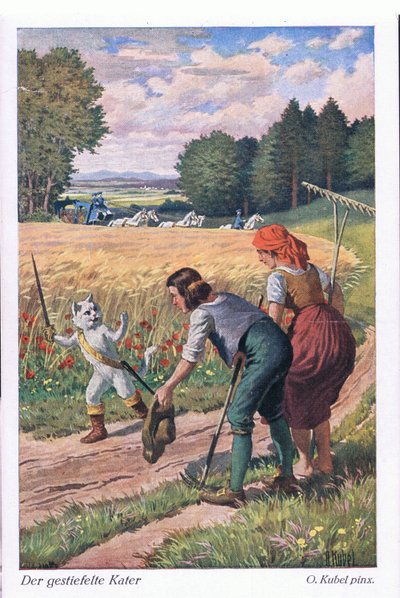 Gato de Botas (Conto Europeu de Fadas), cartão postal da Alemanha de Otto Kubel
