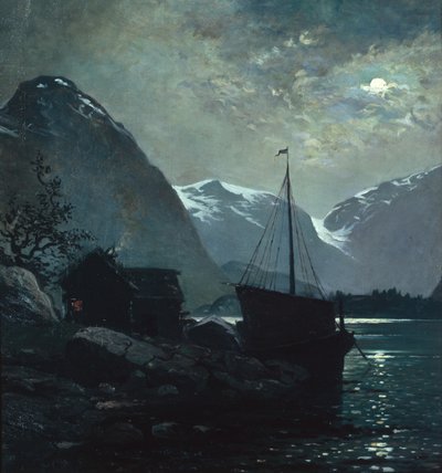 Noite no Vestlandsfjord (óleo sobre tela) de Otto Ludvig Sinding