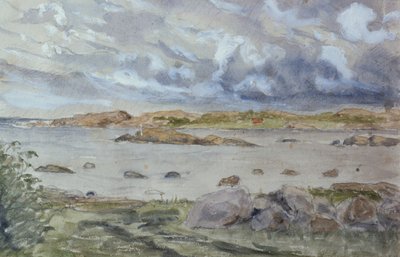 Esboço Mar e Paisagem (aguarela e lápis sobre papel) de Otto Ludvig Sinding