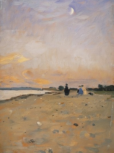 Paisagem do rio com lua crescente (paisagem de praia em Juist). 1885 ou por volta de 1889 de Otto Modersohn