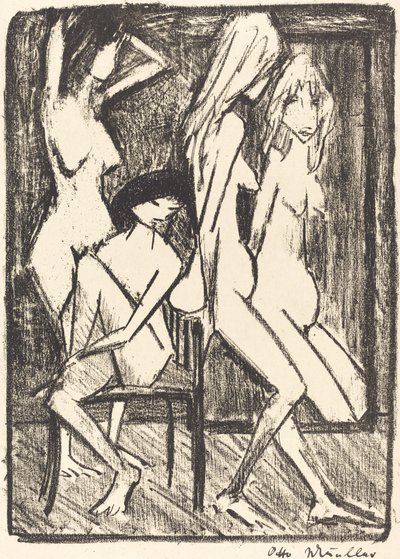 Três garotas na frente de um espelho de Otto Müller