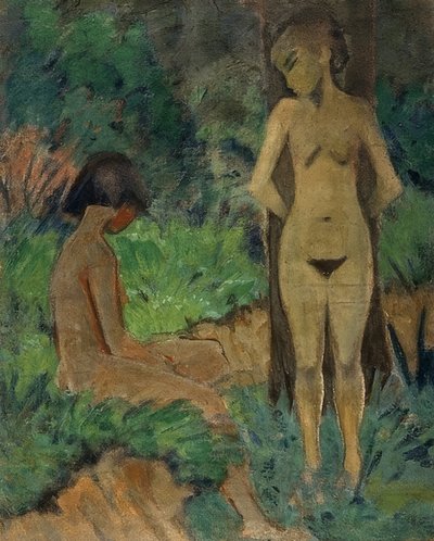 Banhistas sob as árvores. Por volta de 1912 de Otto Mueller