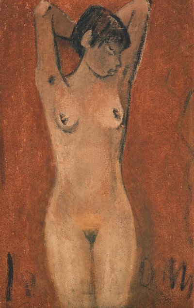 Nua Feminina sobre fundo castanho (petróleo) de Otto Mueller