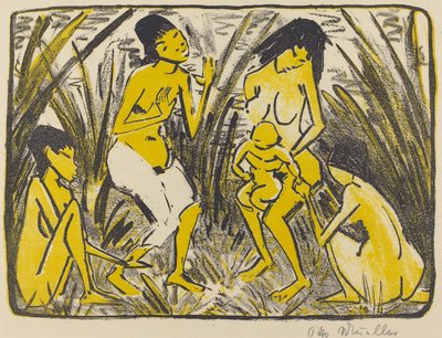 Achado de Moisés (Auffindung des Moses), c.1920 (litografia em preto e dourado) de Otto Mueller
