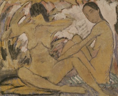 Duas mulheres sentadas, c.1914 (ver 274026 para verso) de Otto Mueller