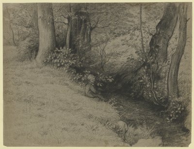 Paisagem de riacho com rapazes de Otto Scholderer