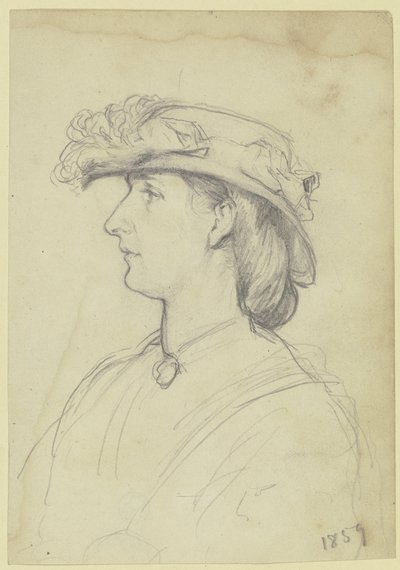 Retrato de dama com chapéu de perfil para a esquerda de Otto Scholderer