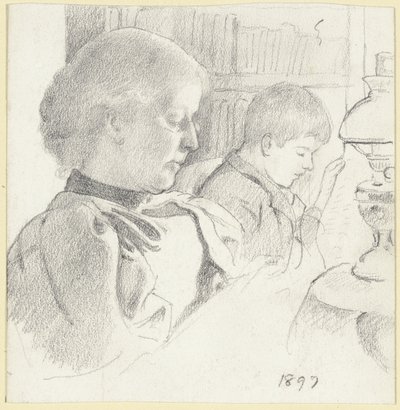 Luise Scholderer e Victor a ler de Otto Scholderer