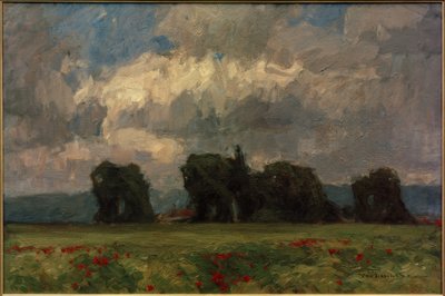 Paisagem de álamo escuro com papoulas de Otto Ubbelohde