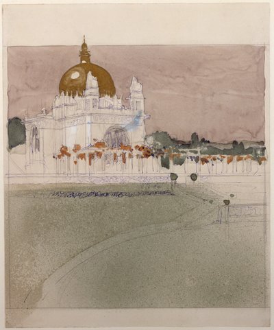 Igreja do Asilo Steinhof, o hospital central de Viena para doentes mentais ... (lápis de cor, caneta, tinta e aguada) de Otto Wagner
