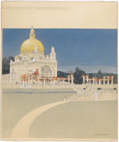 Igreja de São Leopoldo no Steinhof, projeto para concurso, perspetiva de Otto Wagner