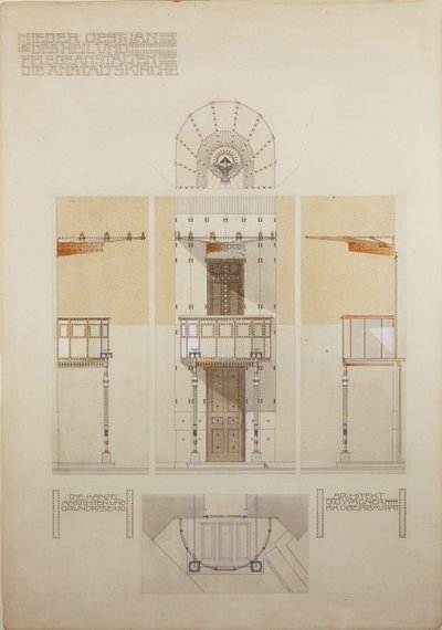 Esboço para o púlpito da igreja de Steinhof, o hospital central de Viena para doentes mentais ... de Otto Wagner