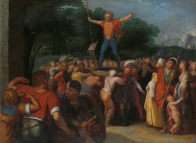 Brinno Erguido sobre o Escudo Brinio é nomeado chefe dos Caninifates (Brinio Raised on the Shield) um de uma série de doze sobre a Insurreição dos Batavos contra os Romanos de Otto van Veen