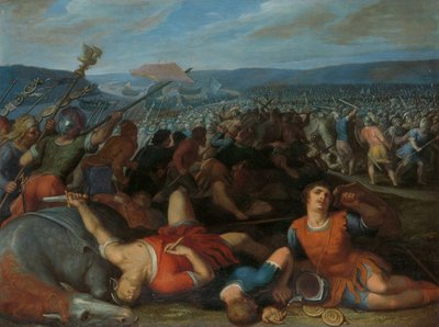 Os Batávios Derrotando os Romanos no Reno
Cláudio Civilis Derrota as Tropas Romanas perto do Reno em 69 d.C.
uma de uma série de doze sobre a Insurreição dos Batávios contra os Romanos de Otto van Veen