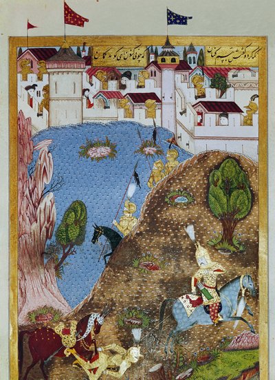 Império Otomano: representação do Sultão Soliman (Suleyman) Eu disse o magnífico (1520-1566) e seu exército atacando a cidade de Belgrado. Miniatura tirada de 