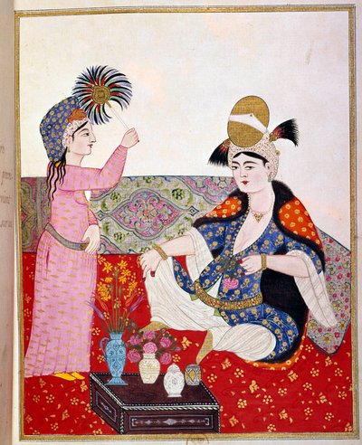 Império Otomano: representação de um sultão e da sua serva (a favorita de Lord Raynal?) Miniatura da Paris do século XVII, B.N. de Ottoman School